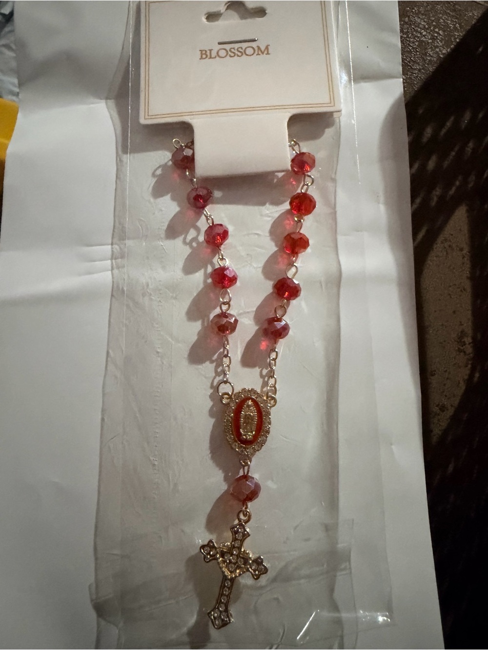 Red Rosary bracelet with Cross Pendant